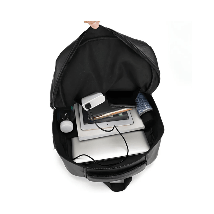 CarryQuest® - Laptop Rugzak - PU Lederen Rugzak - 15" Laptop - Schooltas Voor Tienerjongens - Zwart