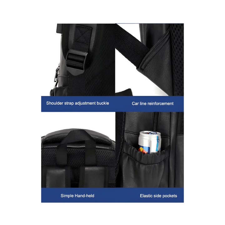 CarryQuest® - Laptop Rugzak - PU Lederen Rugzak - 15" Laptop - Schooltas Voor Tienerjongens - Zwart