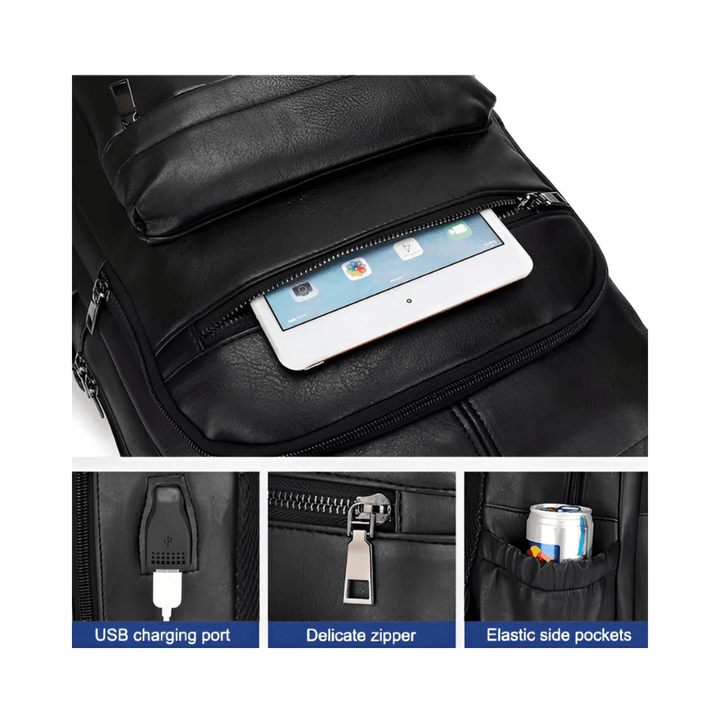 CarryQuest® - Laptop Rugzak - PU Lederen Rugzak - 15" Laptop - Schooltas Voor Tienerjongens - Zwart