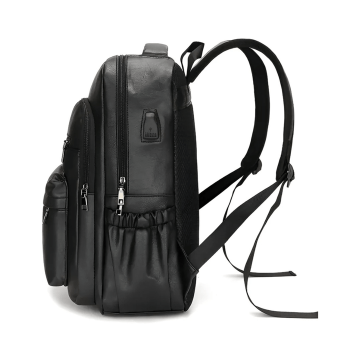 CarryQuest® - Laptop Rugzak - PU Lederen Rugzak - 15" Laptop - Schooltas Voor Tienerjongens - Zwart