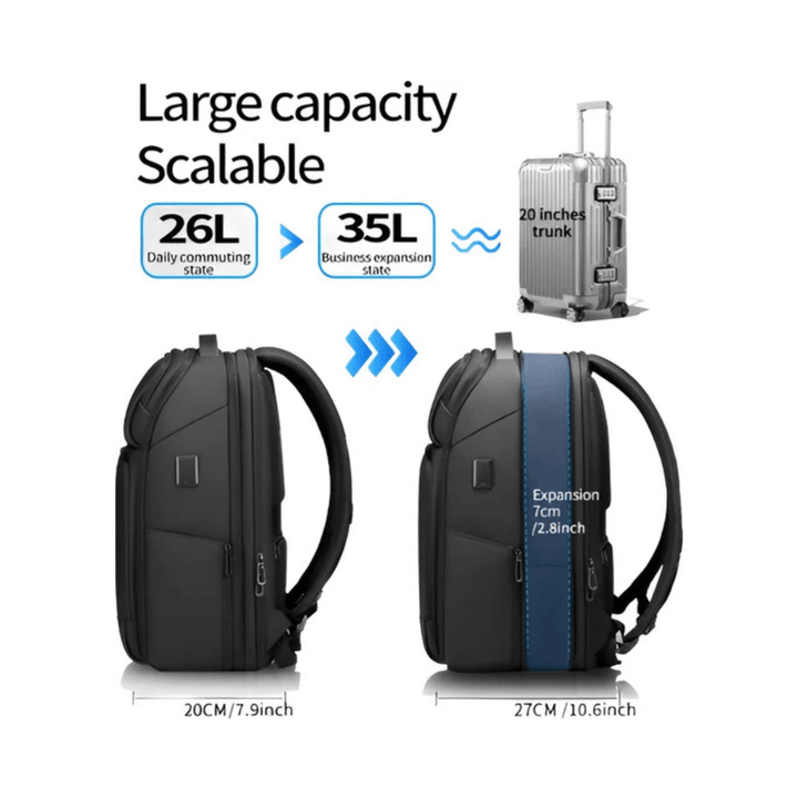 CarryQuest® - Laptop Rugzak - USB Oplaadfunctie - 35L - Laptopvak tot 15.6 inch - Grijs