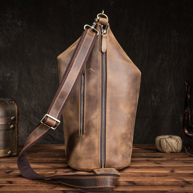 CarryQuest® Lederen Borsttas – Retro Design – Italiaans Runderleer – Eén Schouder – 28x17x42cmCarryQuestSchoudertas Heren03