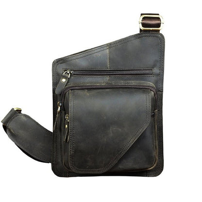 CarryQuest® Lederen Heren Sling Bag – Crossbody – Vintage Koffie, Donkerbruin, Zwart, Grijs – 28x21x3cmCarryQuestSchoudertas Heren03