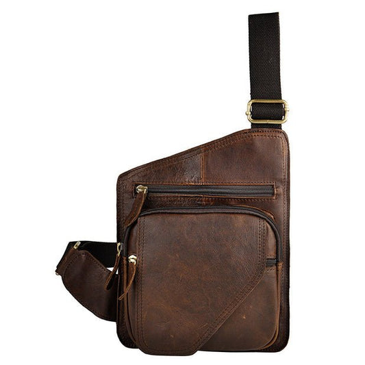 CarryQuest® Lederen Heren Sling Bag – Crossbody – Vintage Koffie, Donkerbruin, Zwart, Grijs – 28x21x3cmCarryQuestSchoudertas Heren03
