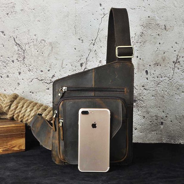 CarryQuest® Lederen Heren Sling Bag – Crossbody – Vintage Koffie, Donkerbruin, Zwart, Grijs – 28x21x3cmCarryQuestSchoudertas Heren03