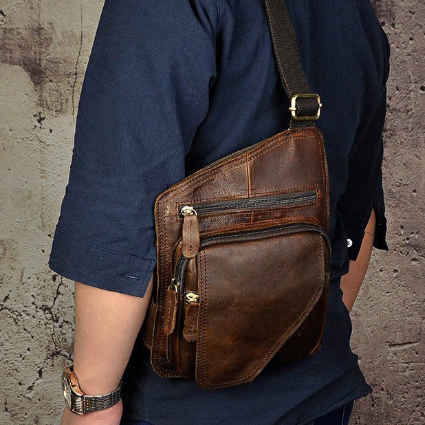 CarryQuest® Lederen Heren Sling Bag – Crossbody – Vintage Koffie, Donkerbruin, Zwart, Grijs – 28x21x3cmCarryQuestSchoudertas Heren03