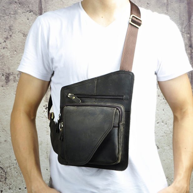 CarryQuest® Lederen Heren Sling Bag – Crossbody – Vintage Koffie, Donkerbruin, Zwart, Grijs – 28x21x3cmCarryQuestSchoudertas Heren03