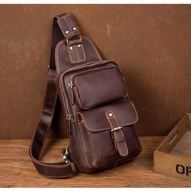 CarryQuest® Lederen Schoudertas – Koffie,Bruin,Sling Bag – 30x18x9cm – Perfect voor MannenCarryQuestCross Body Tas03