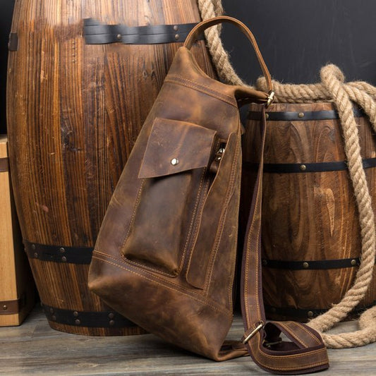 CarryQuest® Lederen Sling Bag – Crossbody – Heren – Vintage Bruin/Koffie – Ruime OpbergruimteCarryQuestSchoudertas Heren03