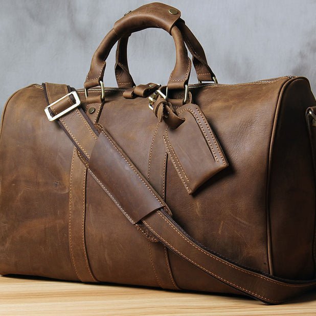 CarryQuest® Lederen Weekender Bag – Ruim & Duurzaam – 45x29x22cm/60x34x31cm – HerenCarryQuestReis - /Weekendtas03