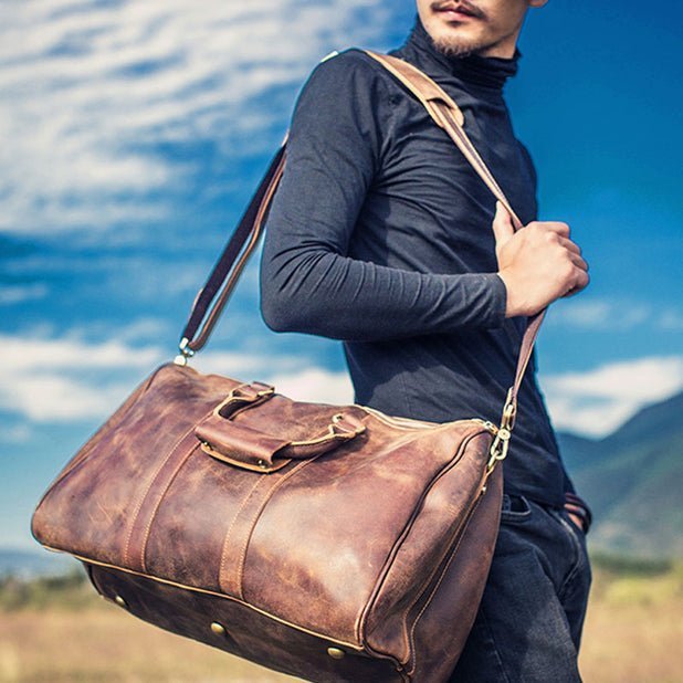 CarryQuest® Lederen Weekender Bag – Ruim & Duurzaam – 45x29x22cm/60x34x31cm – HerenCarryQuestReis - /Weekendtas03