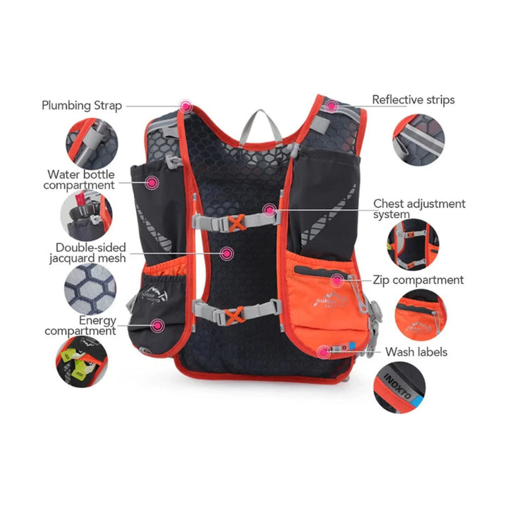 CarryQuest® - Lichtgewicht Hardlooprugzak Hydratatievest - 5L Capaciteit - Hoogwaardig Nylon - Slijtvast - Zwart