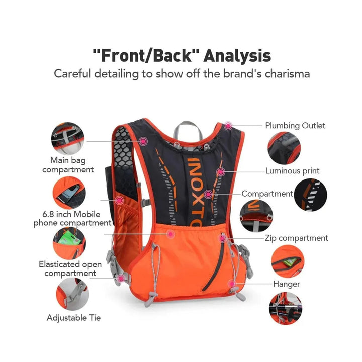 CarryQuest® - Lichtgewicht Hardlooprugzak Hydratatievest - 5L Capaciteit - Hoogwaardig Nylon - Slijtvast - Zwart