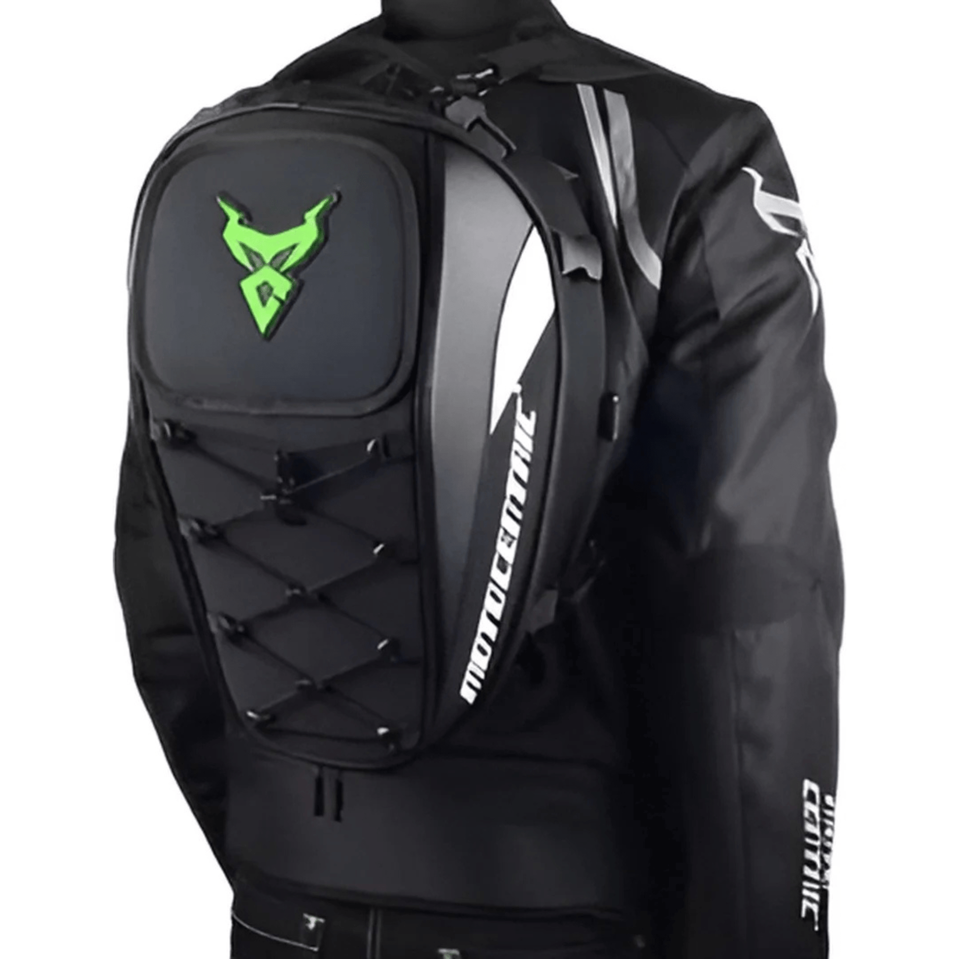 CarryQuest® - Motor Rugzak - Motor Zadeltas en Motor Rugzak - Motorhelm Tas - 48L - Staarttas - Handtas - Zwart/Groen