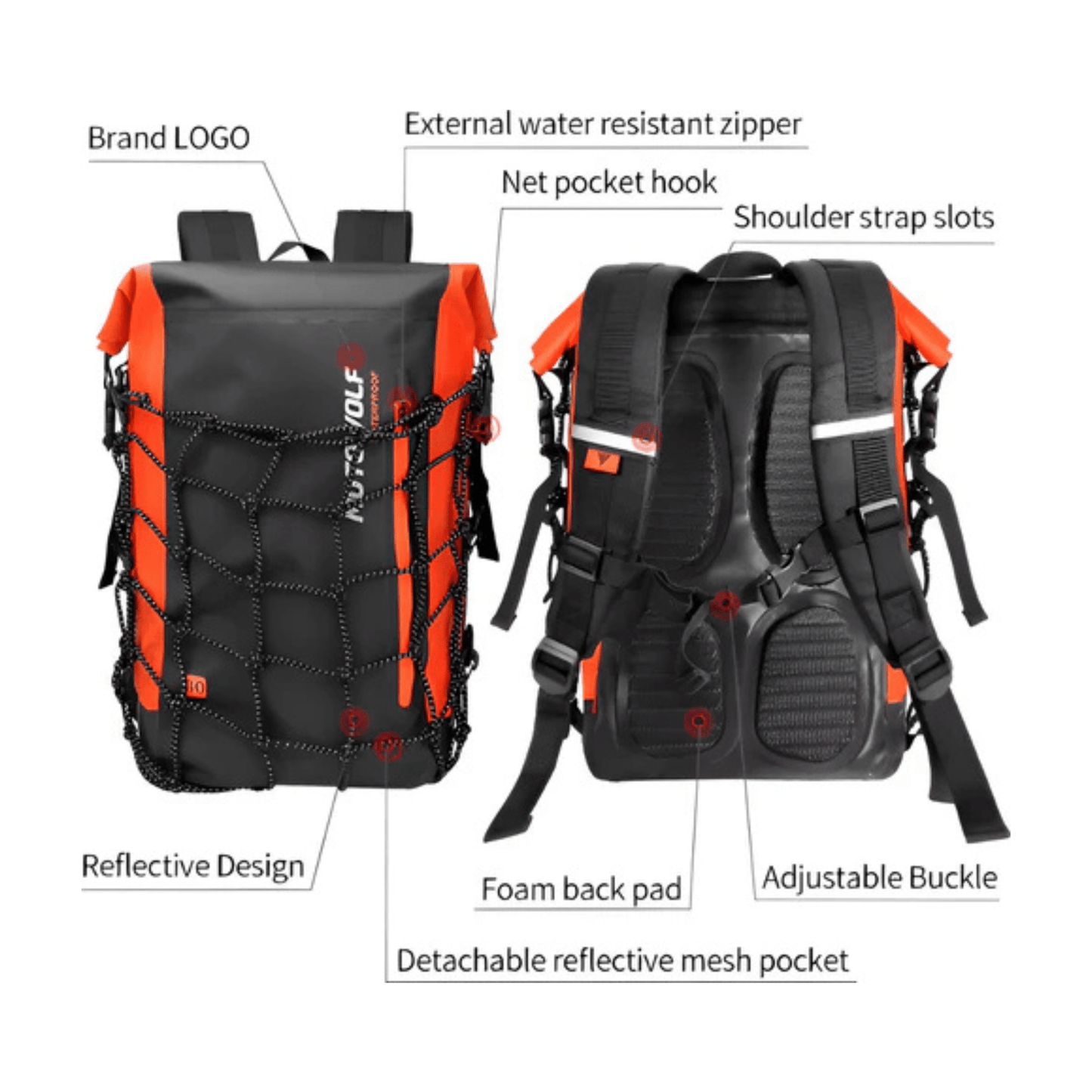 CarryQuest® - Motor Rugzak - Waterdichte Motorfiets Rugzak - 30 - Liter - 500D Oxford Stof - OranjeCarryQuestsimple