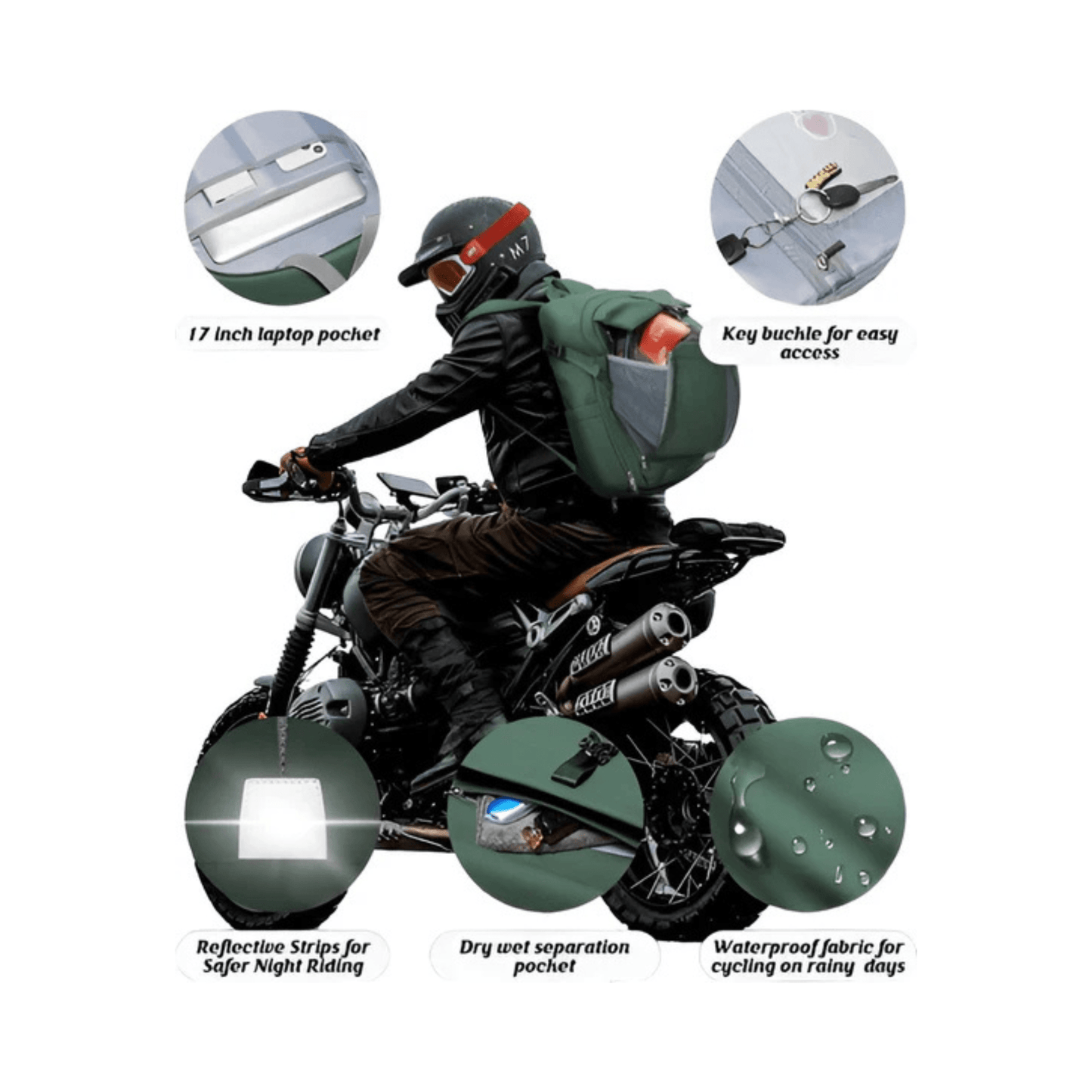 CarryQuest® - Motor Rugzak - Waterdichte Rugzak - Duurzaam Nylon - Comfortabele Schouderbanden - KhakiCarryQuestsimple