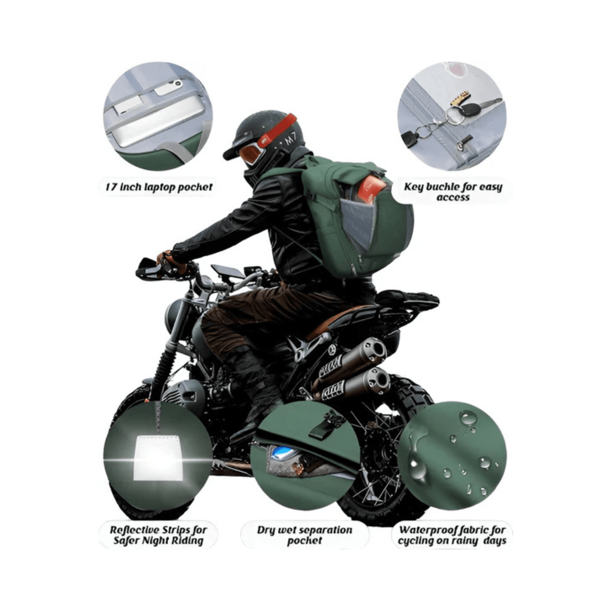 CarryQuest® - Motor Rugzak - Waterdichte Rugzak - Duurzaam Nylon - Comfortabele Schouderbanden - KhakiCarryQuestsimple