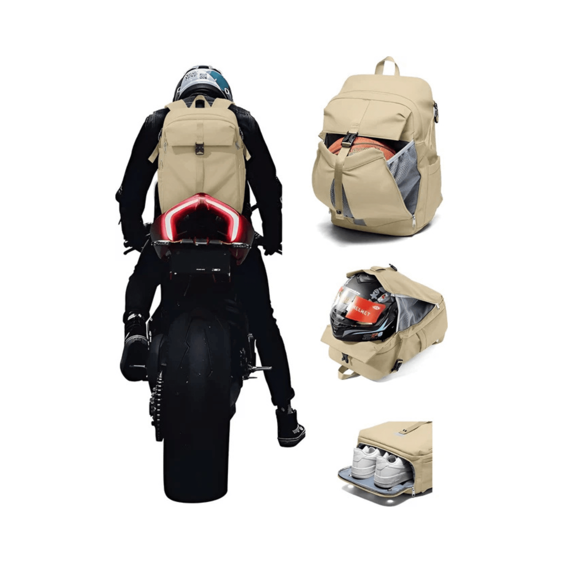 CarryQuest® - Motor Rugzak - Waterdichte Rugzak - Duurzaam Nylon - Comfortabele Schouderbanden - KhakiCarryQuestsimple