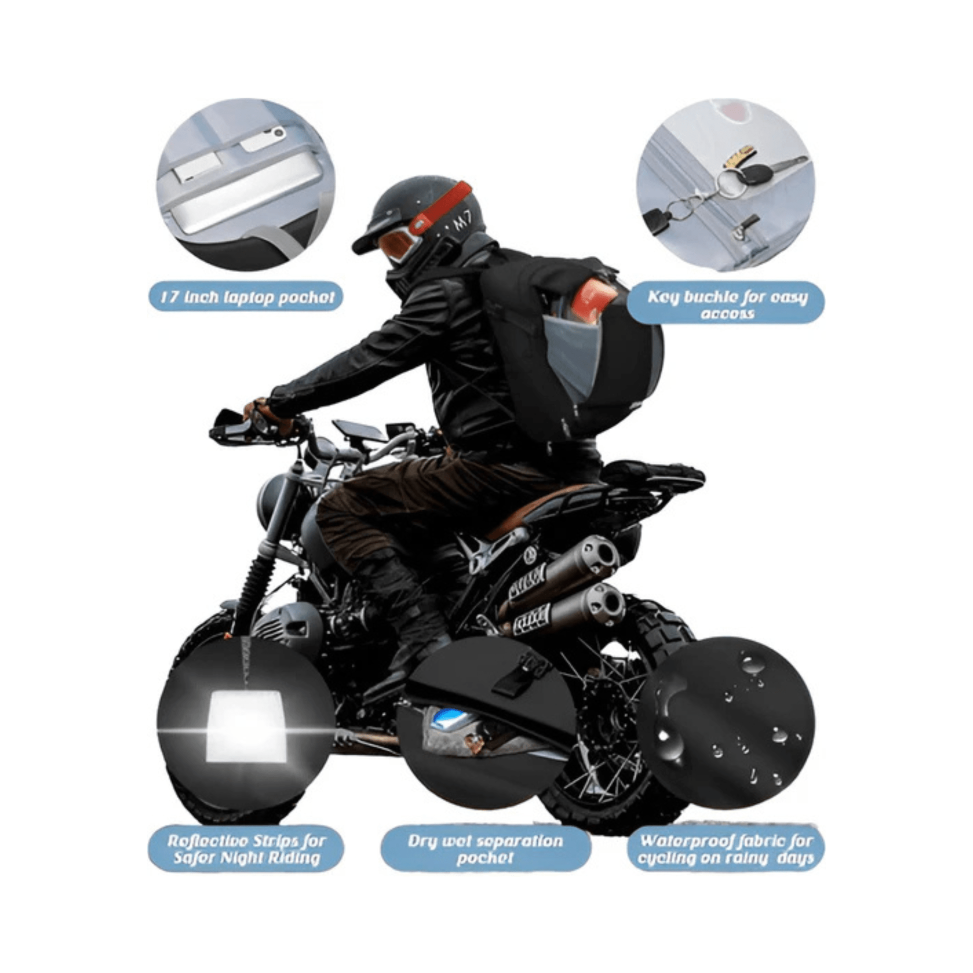 CarryQuest® - Motor Rugzak - Waterdichte Rugzak - Duurzaam Nylon - Schouderbanden - ZwartCarryQuestsimple