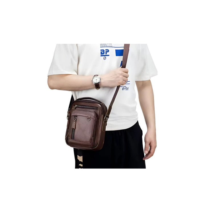 CarryQuest® Multifunctionele Kleine Reistas - Echt Leer - Compact en Stijlvol - Khaki