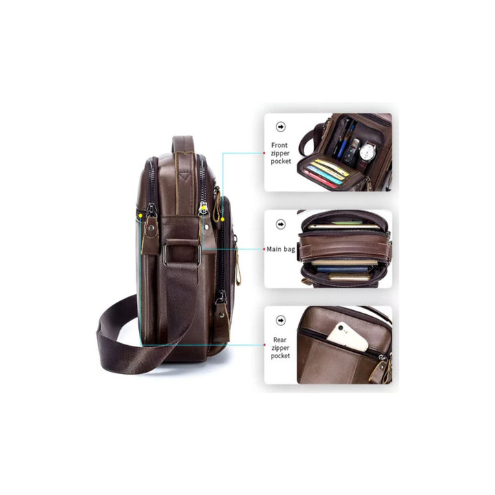 CarryQuest® Multifunctionele Kleine Reistas - Echt Leer - Compact en Stijlvol - Khaki