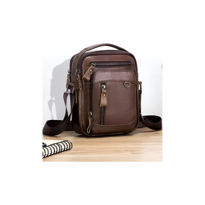 CarryQuest® Multifunctionele Kleine Reistas - Echt Leer - Compact en Stijlvol - Khaki