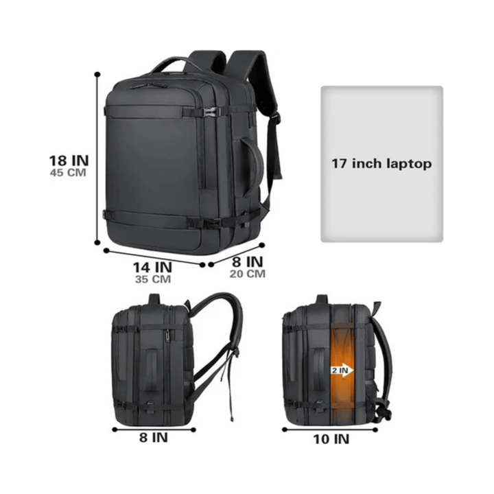 CarryQuest® - Multifunctionele Reis - /Weekendtas 45L USB - Opladen - 15.4 inch laptop - Computerlaag - Zwart