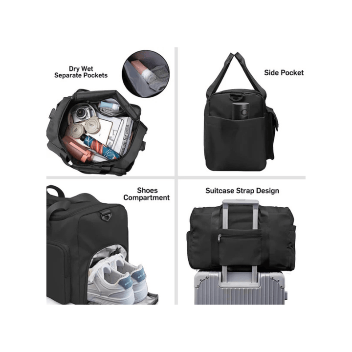 CarryQuest® - Multifunctionele zwarte weekendtas - Zwart