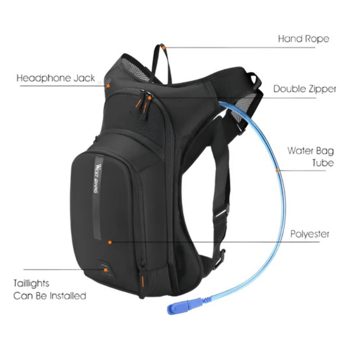 CarryQuest® - Professionele Sport Rugzak 20L + 2L Water Bag - Waterzak Compatibel - Wandelrugzak - Zwart