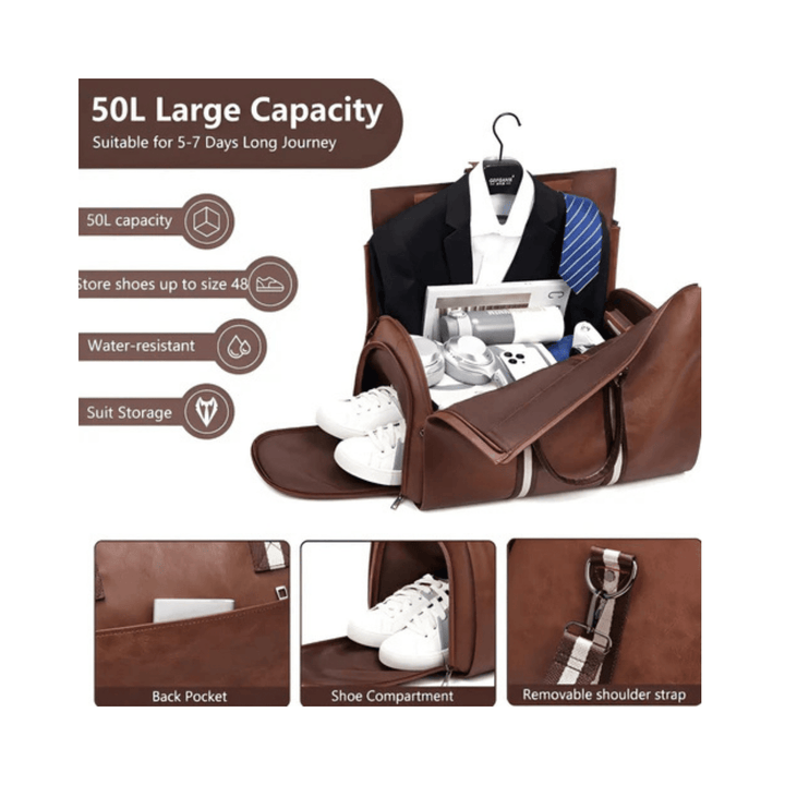 CarryQuest® - PU Leder - Duffel Bag - Weekendtassen - Weekend & Reis - Zwart