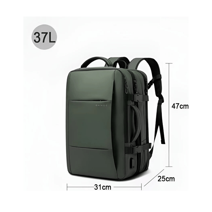 CarryQuest® - Reistrugzak Heren en Dames - 17.3" Laptop - Capaciteit 37L - Waterdicht - USB - Groen