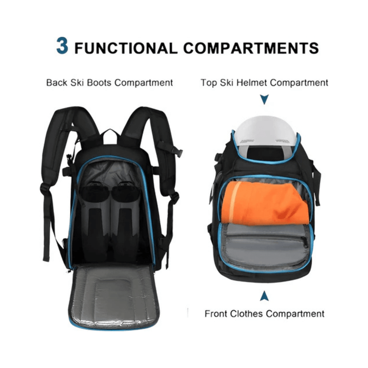 CarryQuest® - Ski - tas Outdoor Skiën - 50L - Grote Rugzak Unisex met Droog/Nat Scheiding - Waterdicht - Zwart