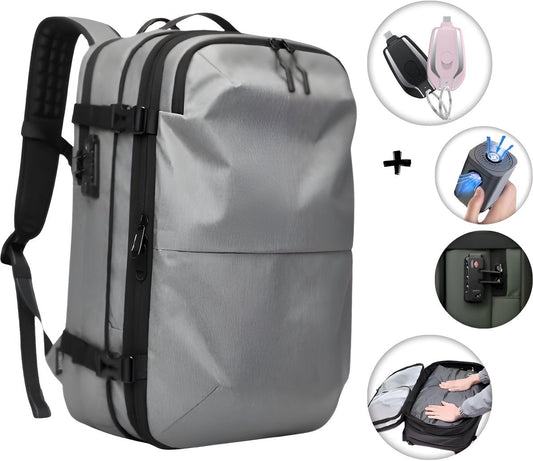 CarryQuest® - Vacuum Rugzak Pro1 - Inclusief Pomp - Ultieme Uitbreidbare Airback - Vacuum Rugzak - 60L - Grijs – Waterdicht backpack - 24 inch Koffer Capaciteit - slot - 17” Laptop...CarryQuestsimple