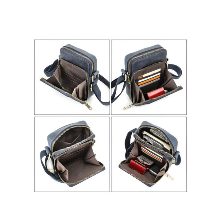 CarryQuest® - Vintage Echt Lederen Schoudertas Heren - Handtas - Verstelbaar - Donkerblauw