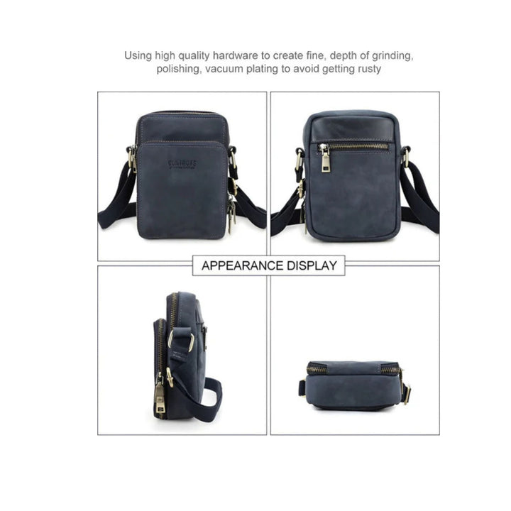 CarryQuest® - Vintage Echt Lederen Schoudertas Heren - Handtas - Verstelbaar - Donkerblauw