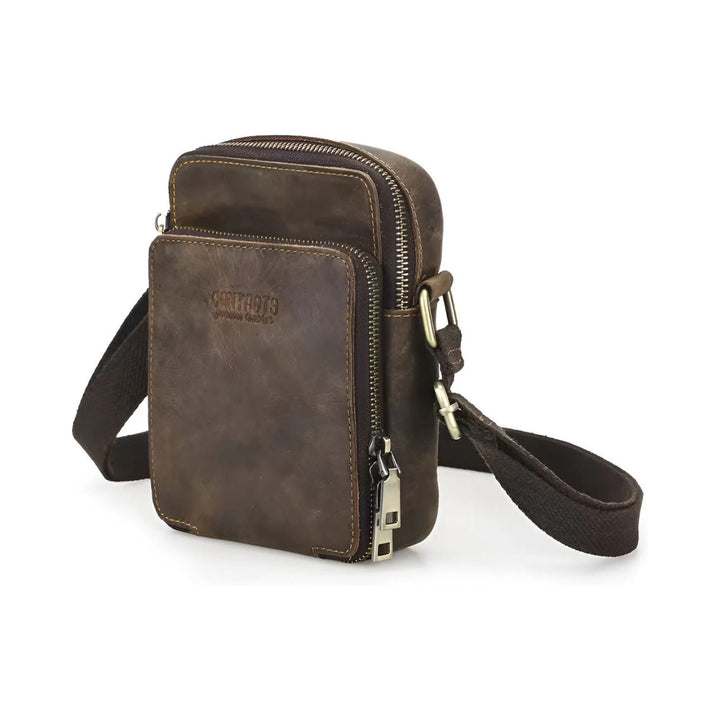 CarryQuest® - Vintage Echt Lederen Schoudertas Heren - Handtas - Verstelbaar - Koffie