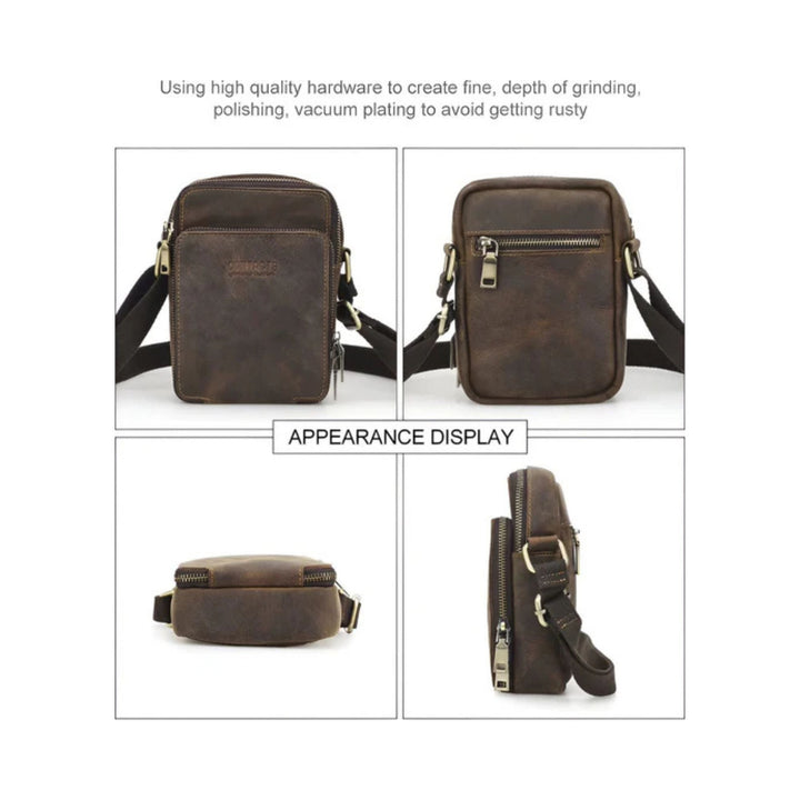 CarryQuest® - Vintage Echt Lederen Schoudertas Heren - Handtas - Verstelbaar - Koffie