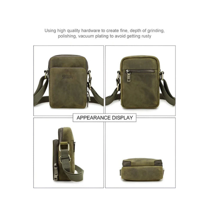 CarryQuest® - Vintage Echt Lederen Schoudertas Heren - Handtas - Verstelbaar - Legergroen