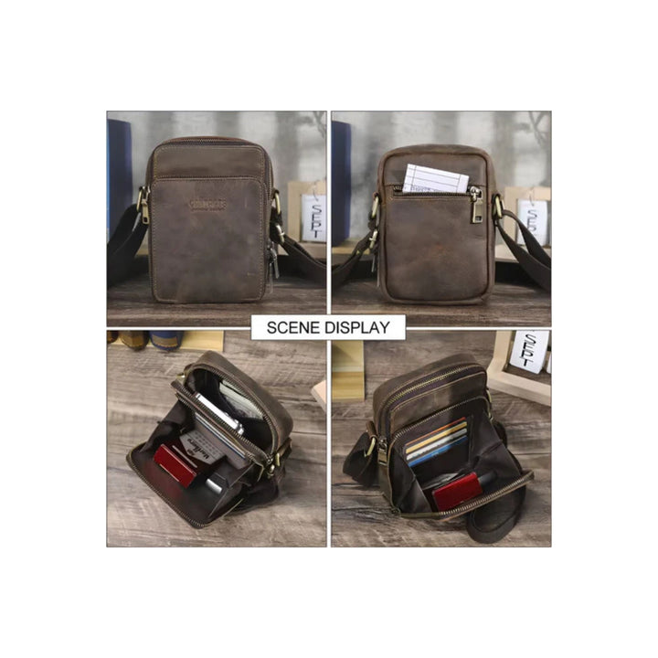 CarryQuest® - Vintage Echt Lederen Schoudertas Heren - Handtas - Verstelbaar - Legergroen