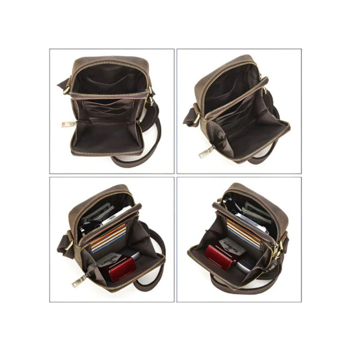 CarryQuest® - Vintage Echt Lederen Schoudertas Heren - Handtas - Verstelbaar - Legergroen