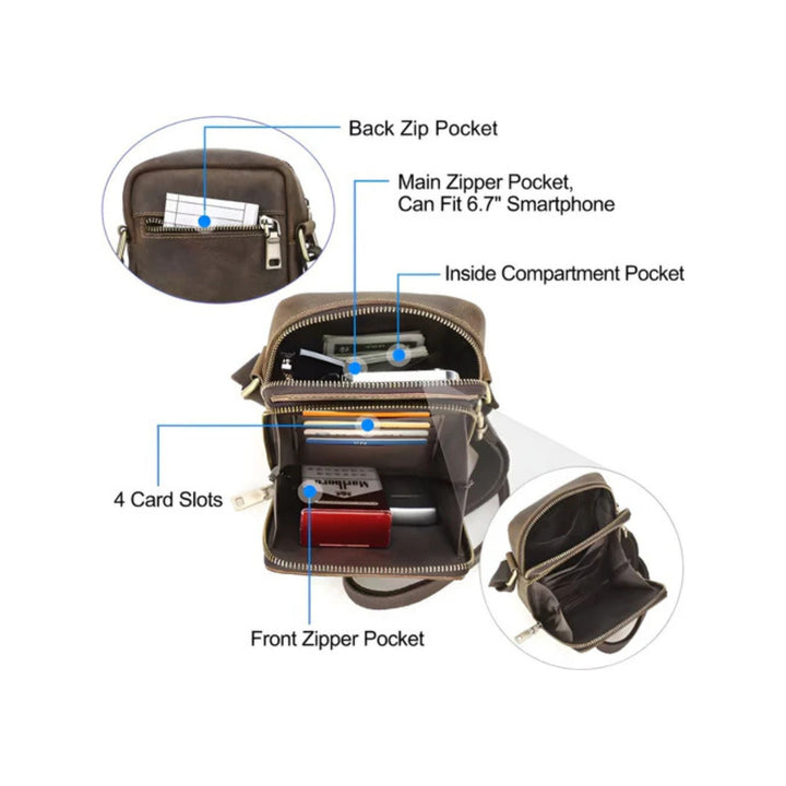 CarryQuest® - Vintage Echt Lederen Schoudertas Heren - Handtas - Verstelbaar - Legergroen