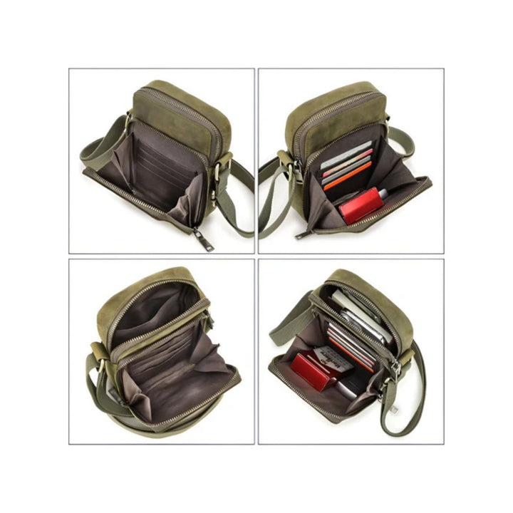 CarryQuest® - Vintage Echt Lederen Schoudertas Heren - Handtas - Verstelbaar - Legergroen