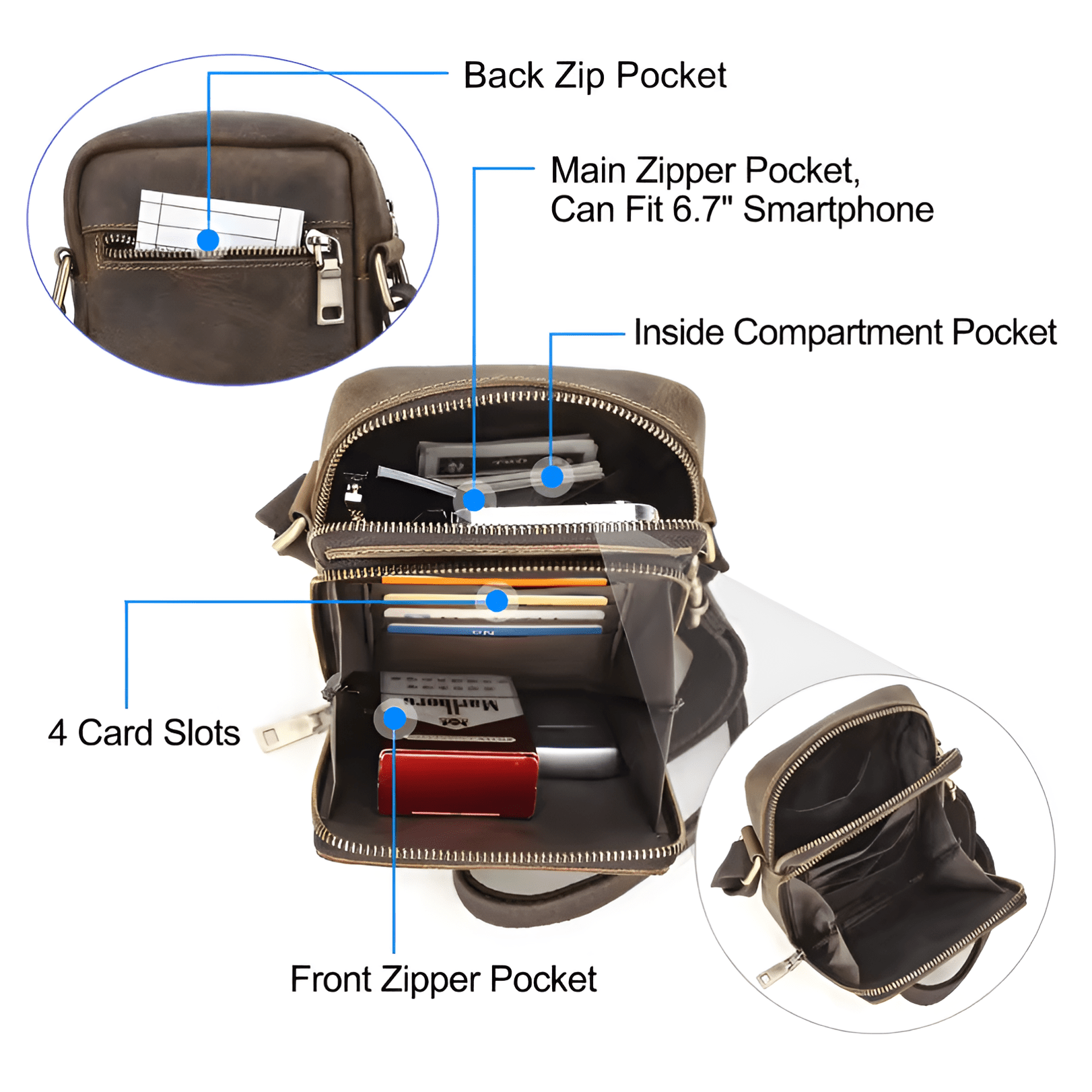 Carryquest® - Vintage Lederen Schoudertas Heren - Verstelbaar - 3 kleurenCarryQuest