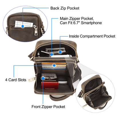 Carryquest® - Vintage Lederen Schoudertas Heren - Verstelbaar - 3 kleurenCarryQuest