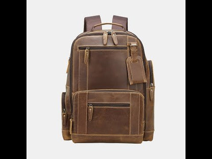 CarryQuest® Vintage Leer Backpack - 20 - 35 Liter - Laptop 15,6" - Rijk Bruin/Donkerbruin - Waterafstotend - USB OplaadpoortCarryQuest®simpleNiet Klaar