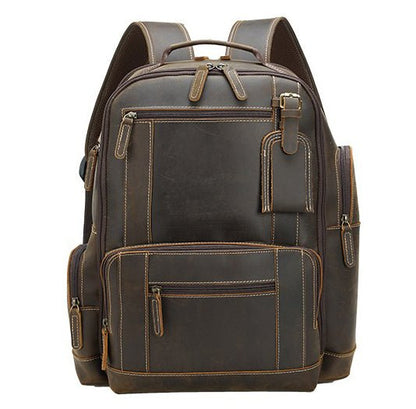 CarryQuest® Vintage Leer Backpack - 20 - 35 Liter - Laptop 15,6" - Rijk Bruin/Donkerbruin - Waterafstotend - USB OplaadpoortCarryQuest®simpleNiet Klaar