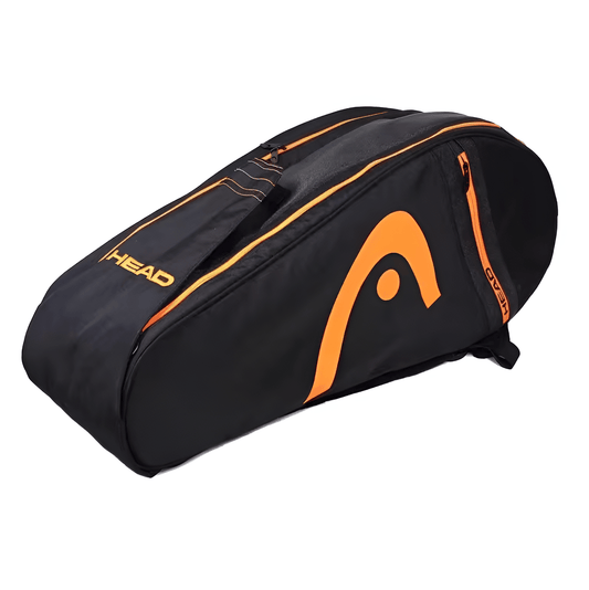 CarryQuest® - Vintage Padel - Tennistas - 6 Rackets - Ruime Capaciteit - Zwart/OranjeCarryQuestSport RugzakSporttas