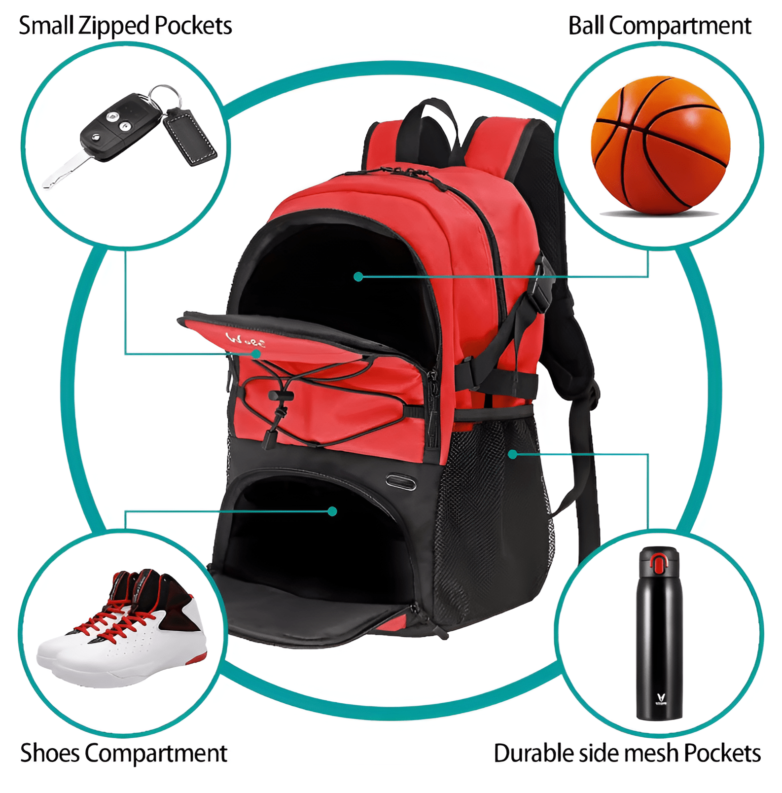 CarryQuest® - Voetbal Basketbal Rugzak - Sporttas - Schoenenvak - 8 Kleuren - CarryQuest