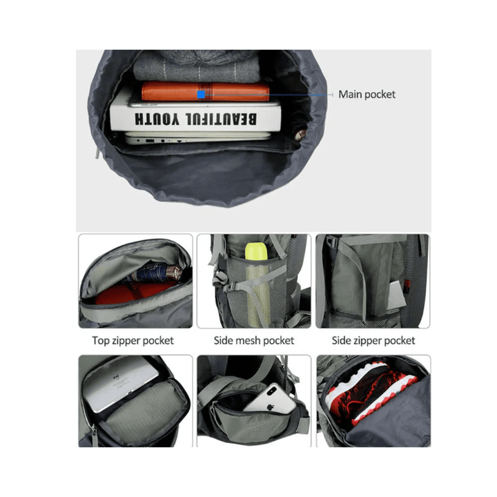 CarryQuest® - wandelrugzak - 75L Camping - Hiking Rugzak – Waterbestendig - Lichtgewicht - Paars