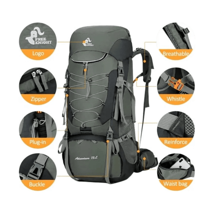 CarryQuest® - wandelrugzak - 75L Camping - Hiking Rugzak – Waterbestendig - Lichtgewicht - Paars